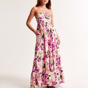 Floral Strapless Maxi Dress - Pink and Green